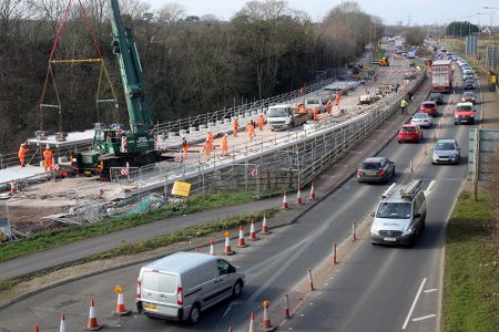 Aerial view of repair work being carried out at the Bromley Heath Viaduct.