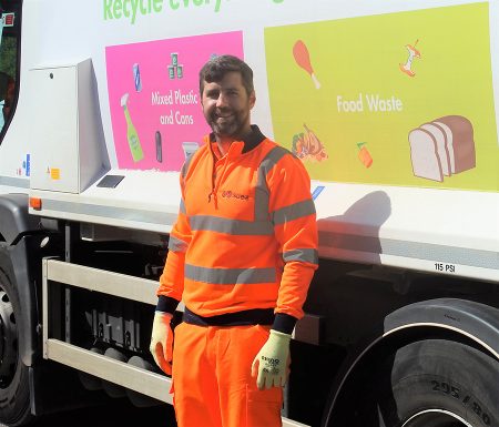 Photo of Cllr Toby Savage, leader of South Gloucestershire Council, out with recycling collection crews.