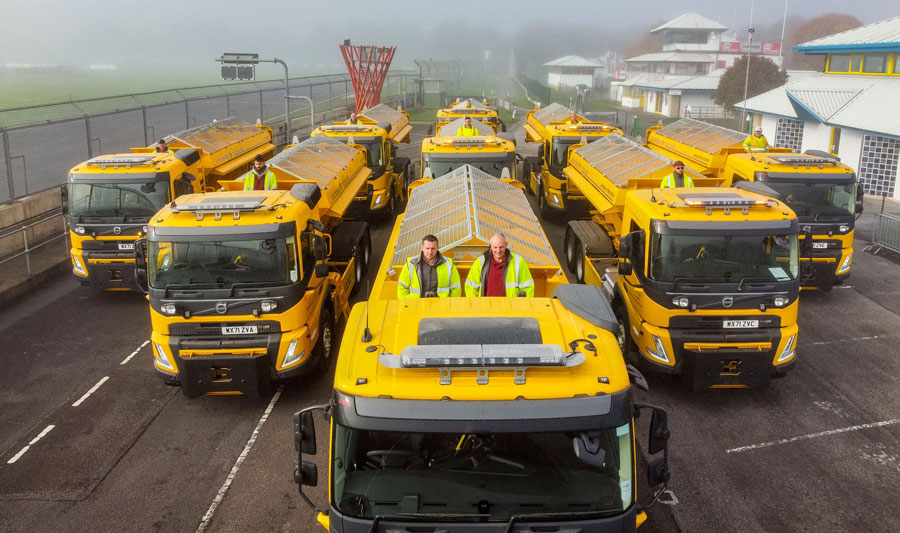 Photo of a fleet of gritting vehicles.