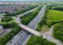 Aerial photo of a motorway bridge.